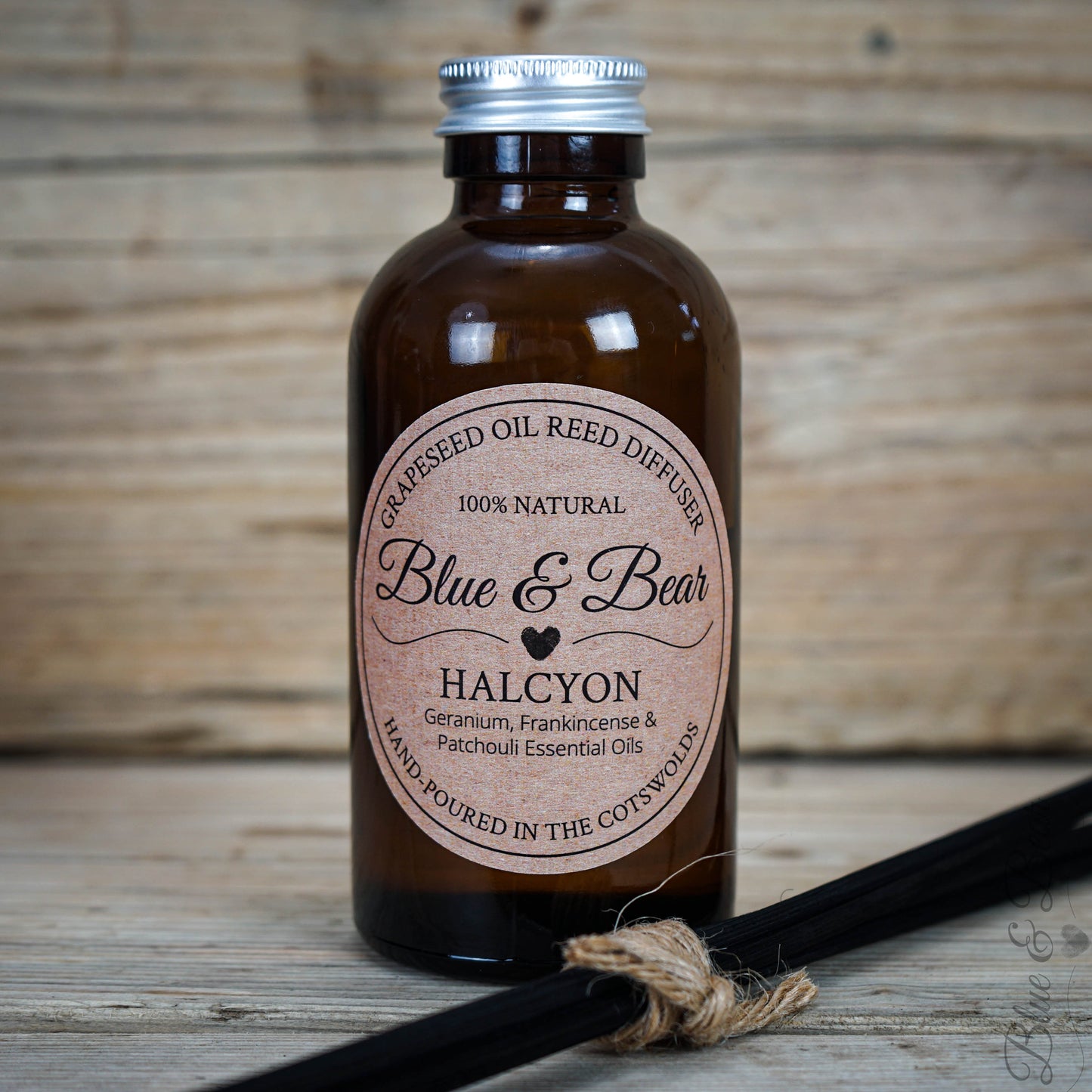 Diffuser Bottle & Reeds Natural Reed Diffuser HALCYON - Frankincense, Geranium, and Patchouli - calming and tranquil