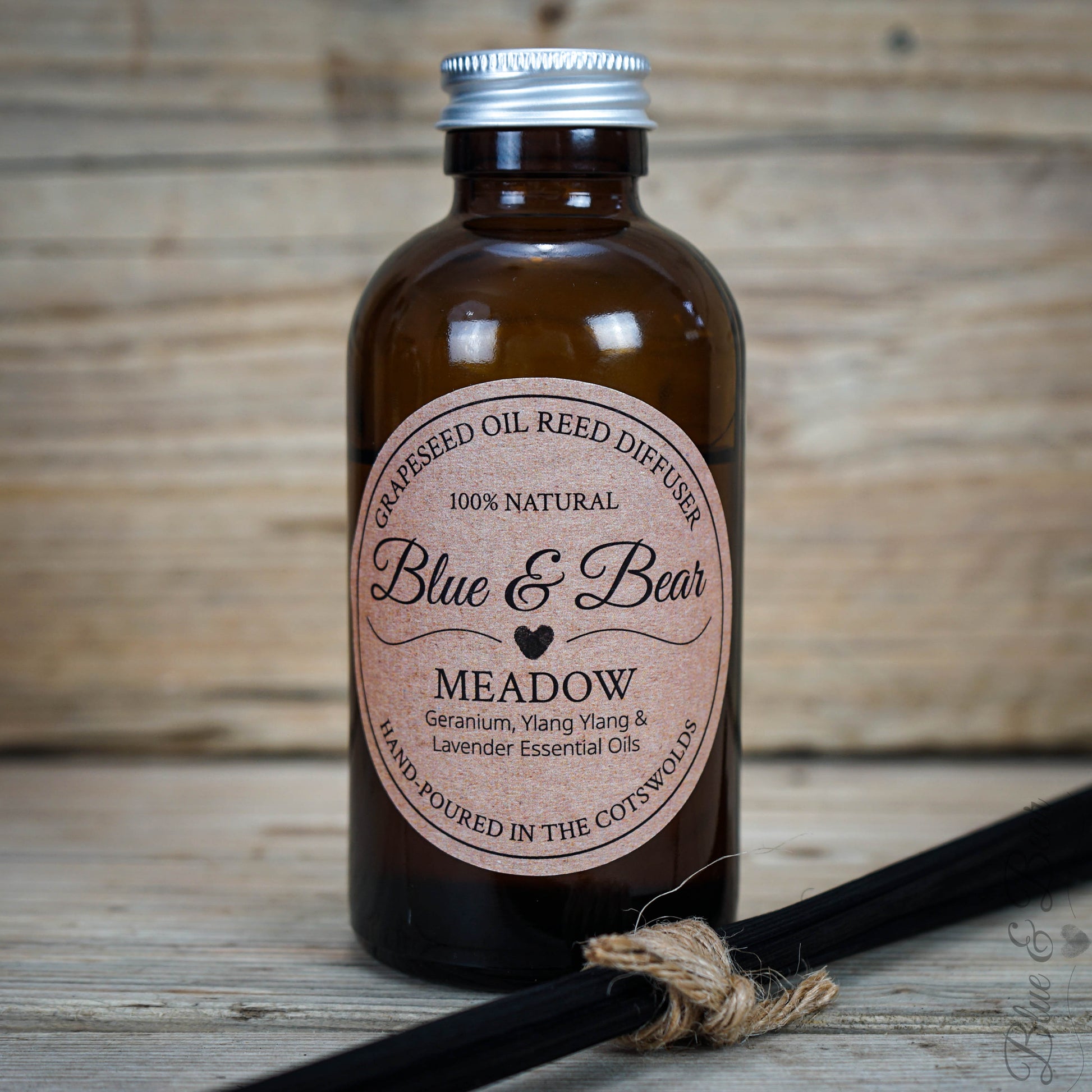 Diffuser Bottle & Reeds Natural Reed Diffuser MEADOW - Geranium, Lavender, and Ylang Ylang - peaceful and uplifting