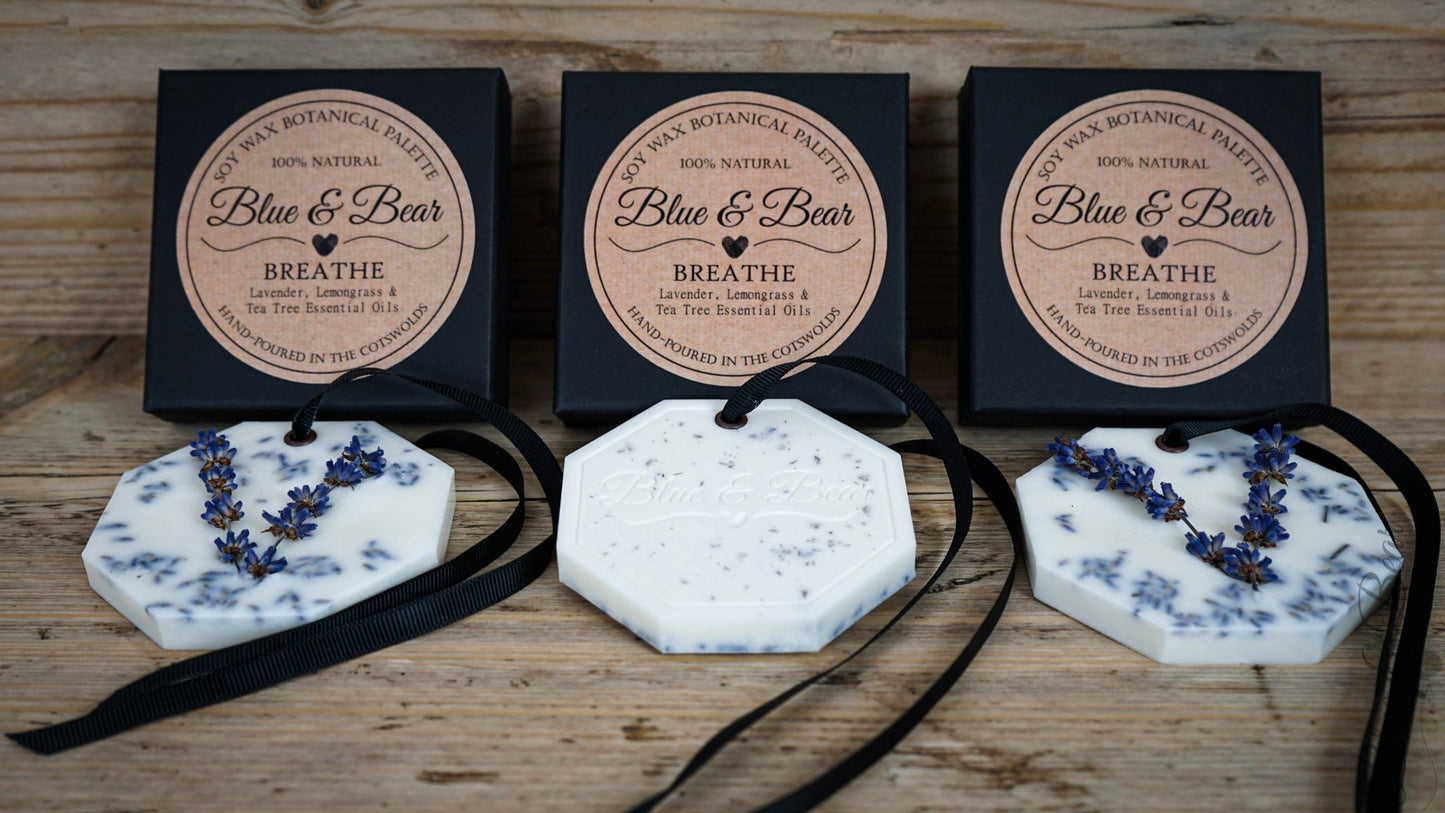 3 in a row Natural Soy Wax Botanical Palette BREATHE - Lavender, Lemongrass, Tea Tree - refreshing and envigorating