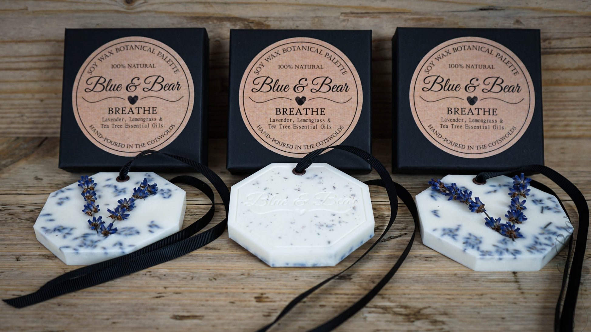 3 in a row Natural Soy Wax Botanical Palette BREATHE - Lavender, Lemongrass, Tea Tree - refreshing and envigorating