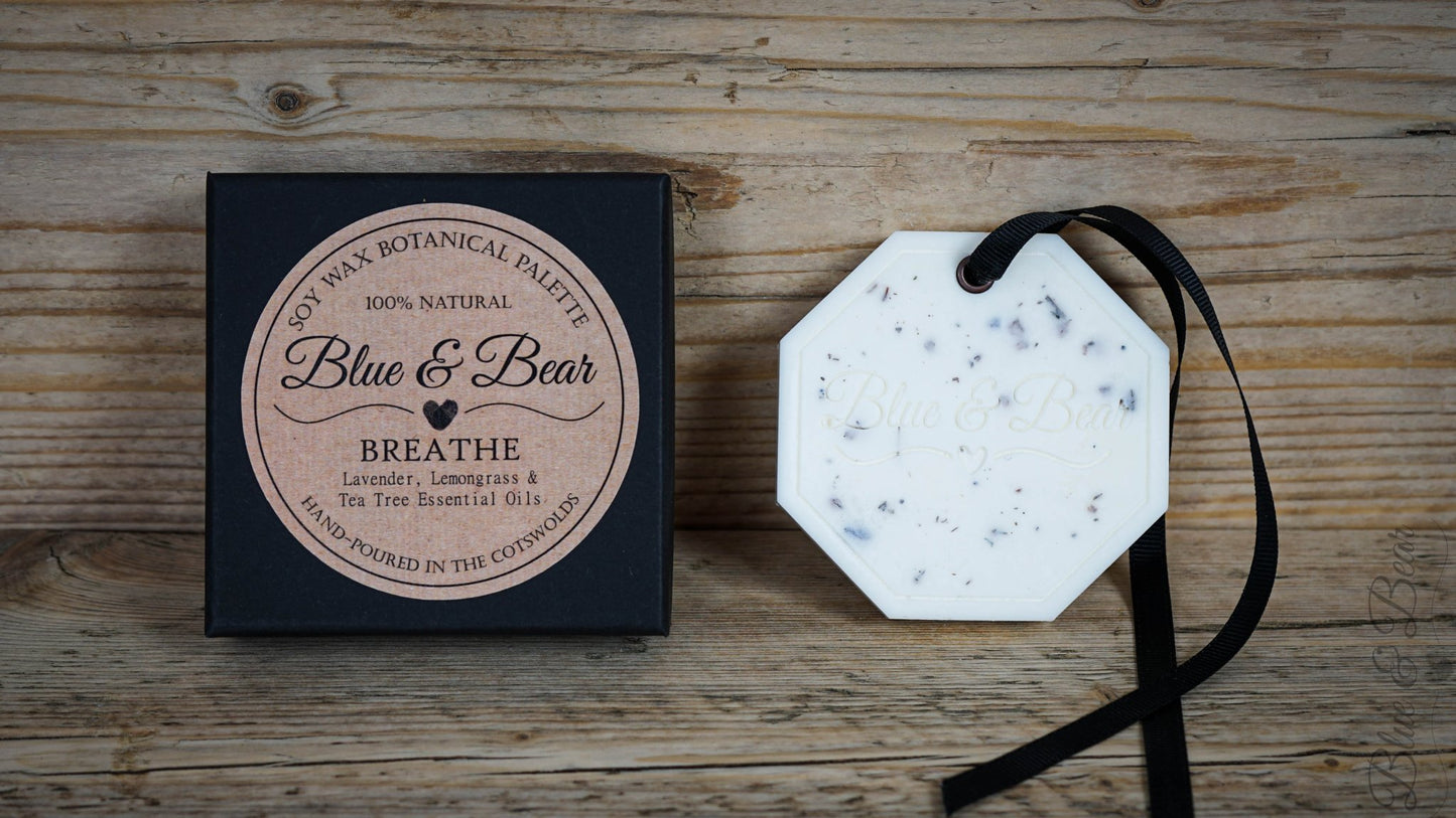 Front view Natural Soy Wax Botanical Palette BREATHE - Lavender, Lemongrass, Tea Tree - refreshing and envigorating