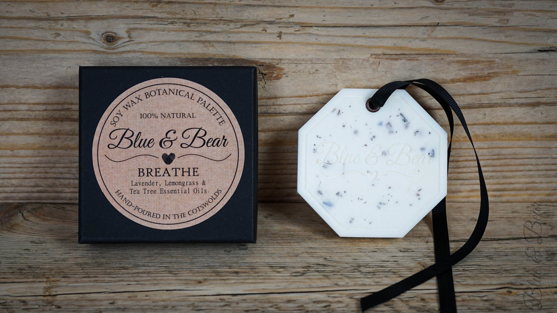 Front view Natural Soy Wax Botanical Palette BREATHE - Lavender, Lemongrass, Tea Tree - refreshing and envigorating