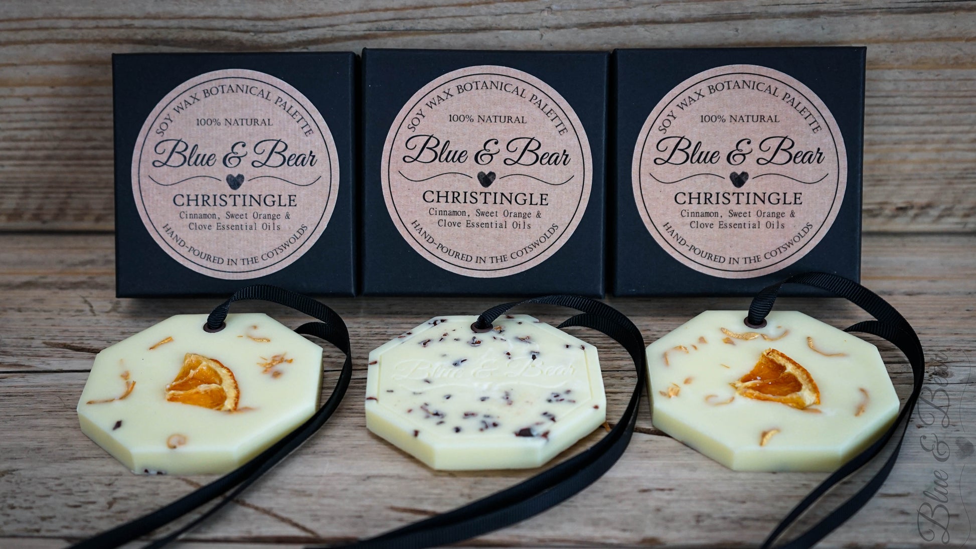 3 in a row Natural Soy Wax Botanical Palette CHRISTINGLE - Cinnamon, Clove, and Sweet Orange  - cosy christmas aroma