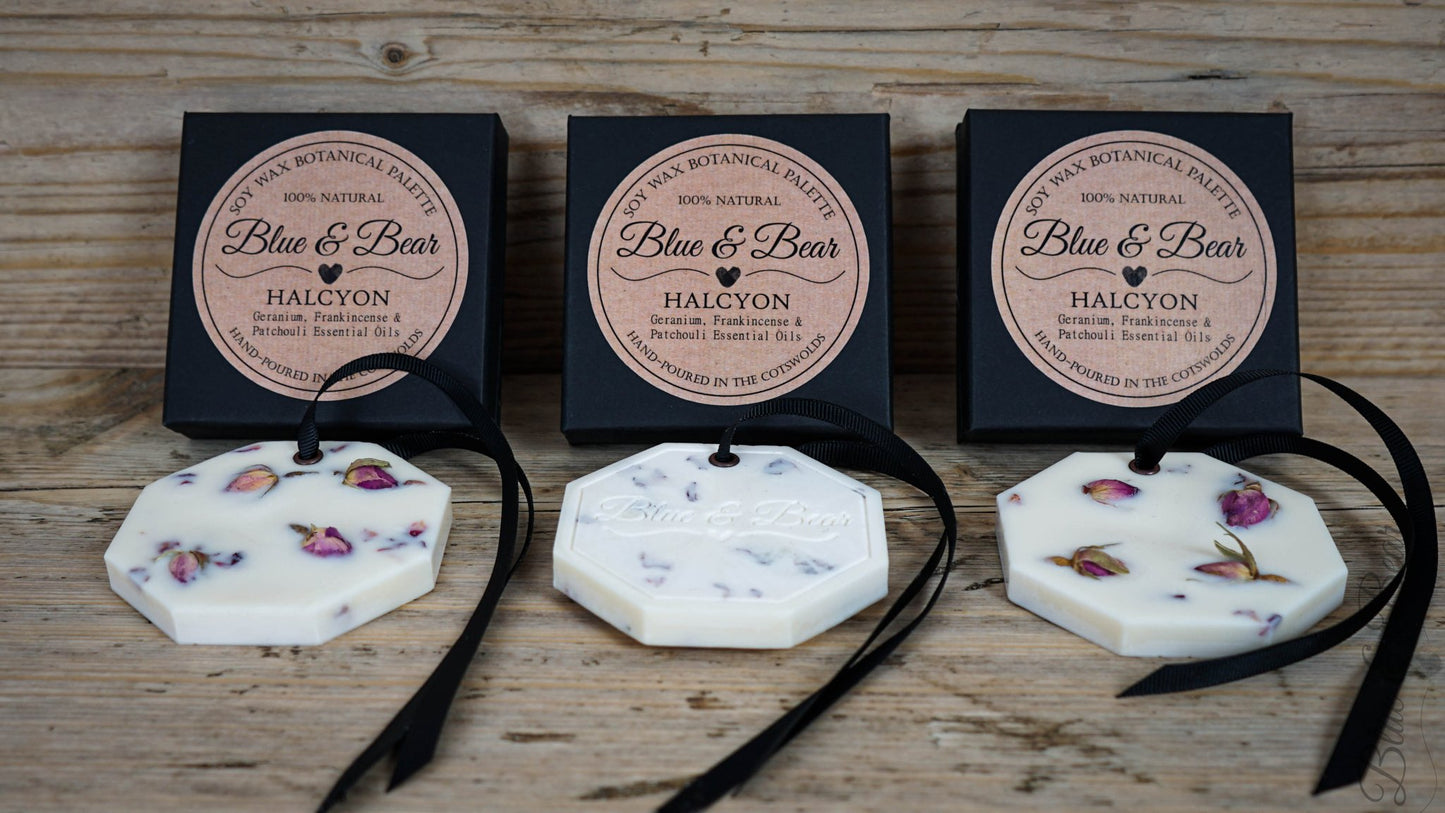 3 in a row Natural Soy Wax Botanical Palette HALCYON - Frankincense, Geranium, Patchouli - calming and tranquil