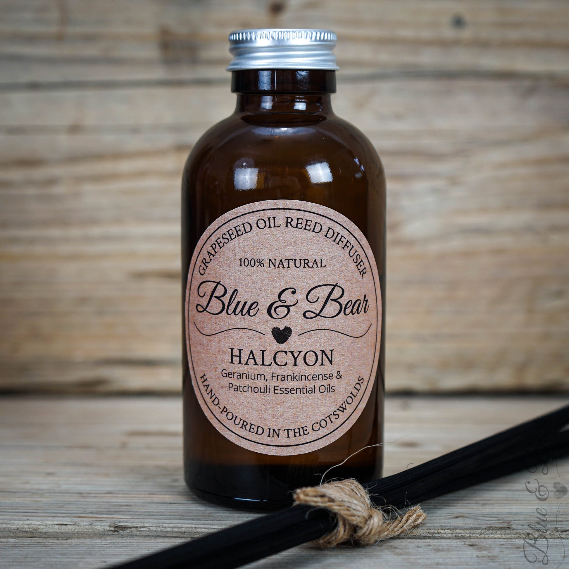 Diffuser Bottle & Reeds Natural Reed Diffuser HALCYON - Frankincense, Geranium, and Patchouli - calming and tranquil
